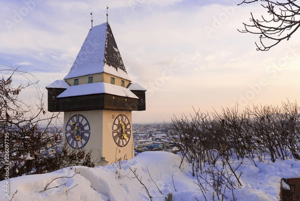 Obraz Graz Clock tower in winter