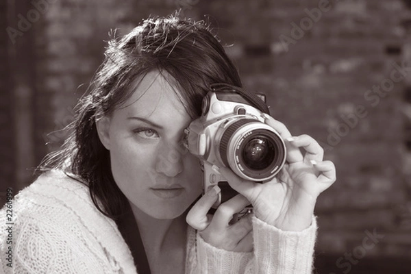 Obraz girl with slr photo camera