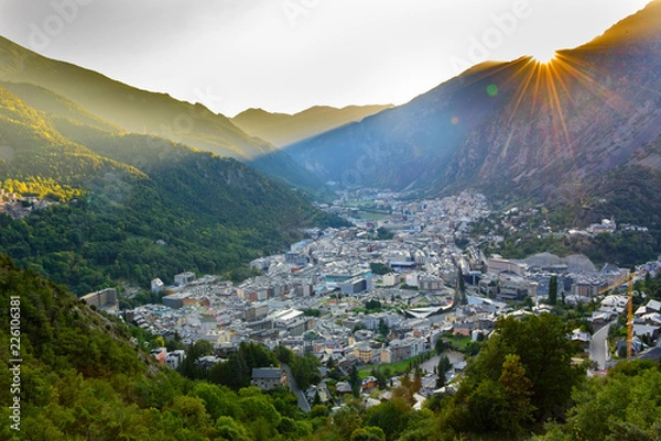Fototapeta Cityscape in Summer of Andorra La Vella, Andorra.