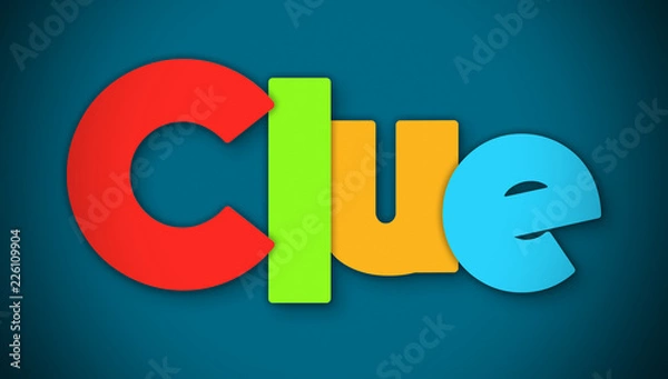 Fototapeta Clue - overlapping multicolor letters written on blue background