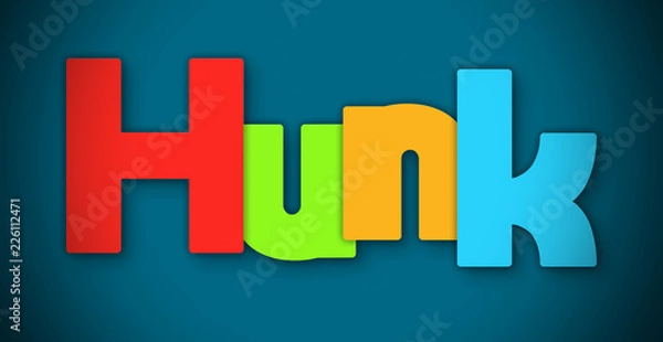 Fototapeta Hunk - overlapping multicolor letters written on blue background