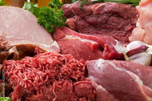 Obraz assorted raw meats background