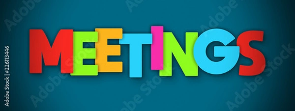 Obraz Meetings - overlapping multicolor letters written on blue background
