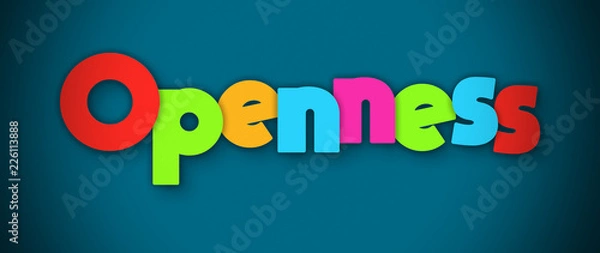 Fototapeta Openness - overlapping multicolor letters written on blue background