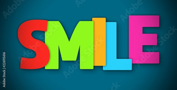 Fototapeta Smile - overlapping multicolor letters written on blue background