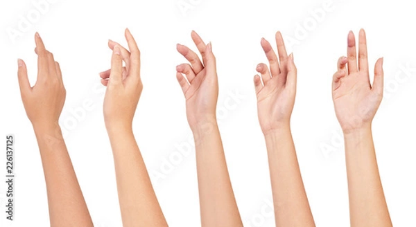 Obraz Zestaw dłoni kobiety na białym tle.