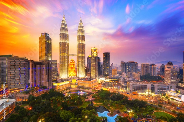 Obraz Panoramę miasta Kuala lumpur o zmierzchu, Kuala lumpur, Malezja