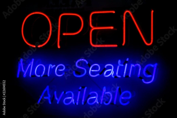 Obraz OPEN More Seating Available neon sign