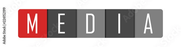 Fototapeta Media - clear white text written in red and gray boxes on white background