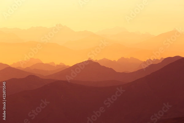 Obraz A beautiful, colorful sunrise sceney in mountains in purlpe tone. Abstract, minimalist landscape in Tatra mountains. Color gradients. Tatra mountains in Slovakia, Europe.