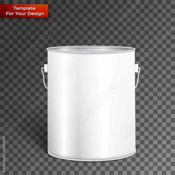 Obraz White Tall Tub Paint Bucket Container With Metal Handle.
