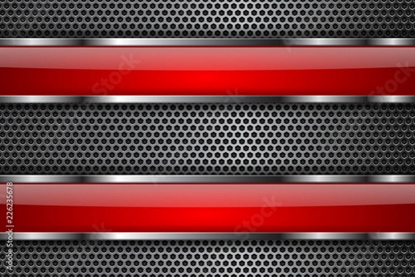 Obraz Metal perforated background with red glass plates