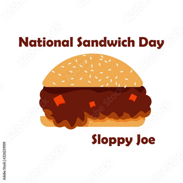 Obraz Vector illustration of Sloppy Joe burger. National Sandwich Day concept that can be used at menu, restaurant, as poster, background.