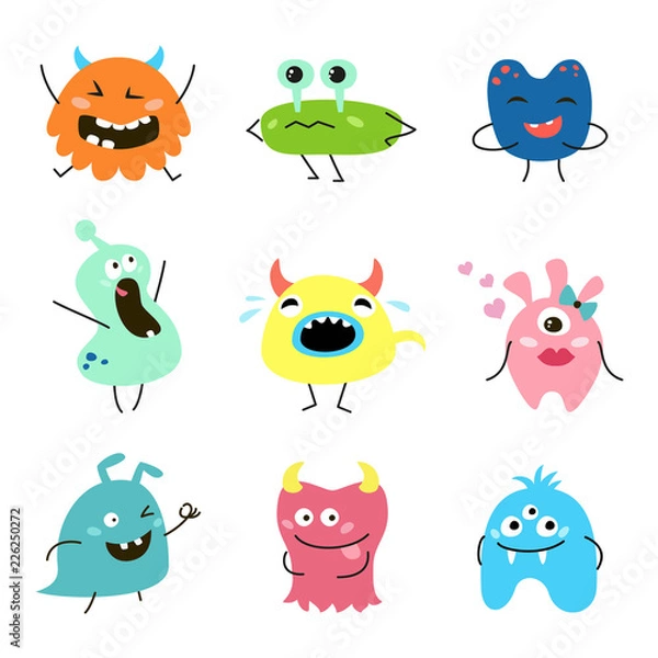 Fototapeta Set of cartoon monsters on white background.