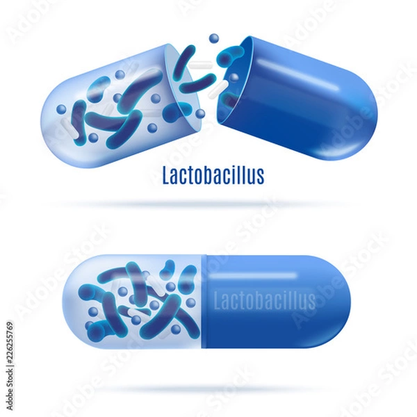 Obraz Medicines with Probiotic Bacteria Realistic Vector