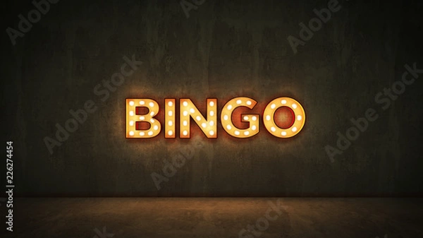 Fototapeta Neon na tle ceglanego muru - Bingo. Renderowanie 3d