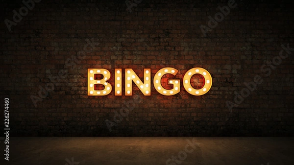 Fototapeta Neon Sign on Brick Wall background - Bingo. 3d rendering