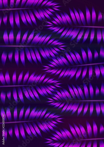 Obraz Beautiful neon palm leaves illustration, violet color background