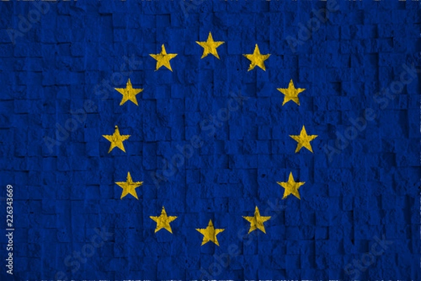 Fototapeta National flag of the European Union on a brick wall texture background
