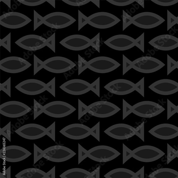 Fototapeta Seamless fish pattern on a black background