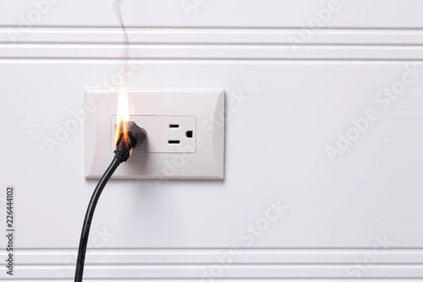 Fototapeta Overheated electric plug got on fire