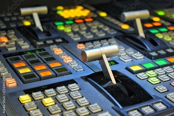 Fototapeta Equipment in outside broadcasting van.