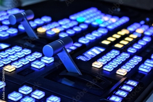 Fototapeta Equipment in outside broadcasting van.