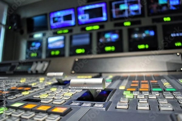 Fototapeta Equipment in control room for television production.