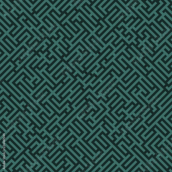 Fototapeta Labyrinth background. Geometric irregular backdrop. Abstract turquoise seamless line maze pattern.
