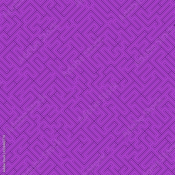 Fototapeta Labyrinth background. Geometric irregular backdrop. Abstract violet seamless line maze pattern. 