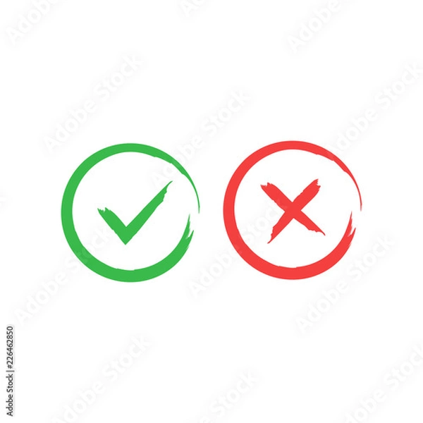 Fototapeta Tick icon set. Stylish check mark icon set in green and red color, Flat design, vector illustration on background.