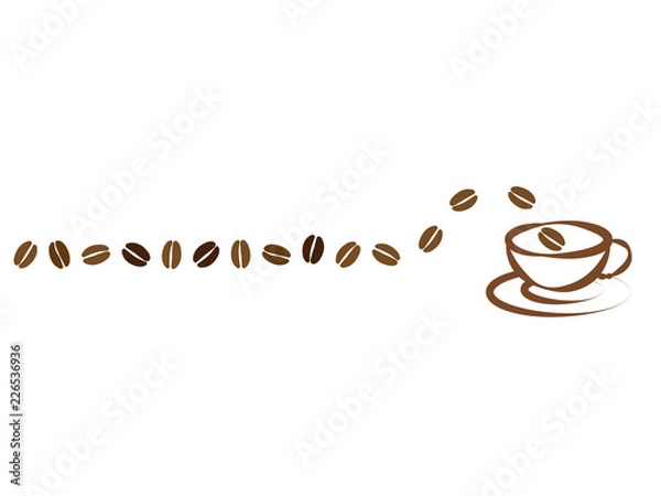 Obraz コーヒー豆とカップのライン