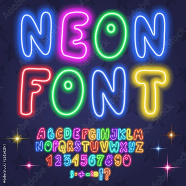 Obraz Colored neon letters, numbers, font, alphabet. Vector