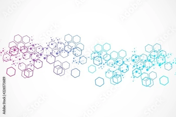Fototapeta Structure molecule and communication. Dna, atom, neurons. Scientific concept for your design. Connected lines with dots. Medical, technology, chemistry, science background. Vector illustration.