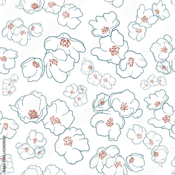 Fototapeta Blue & Red Flowers pattern