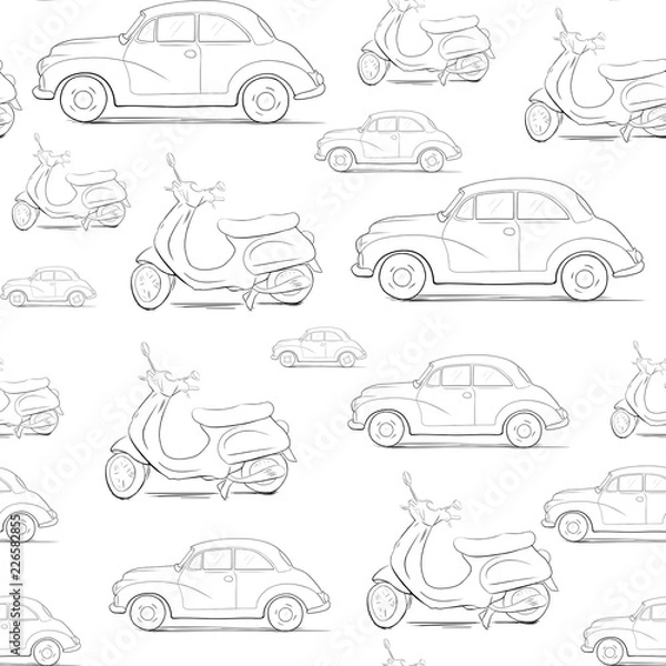 Fototapeta White & Black Moto & Auto pattern