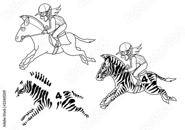 Fototapeta 競馬（線画）シマウマ