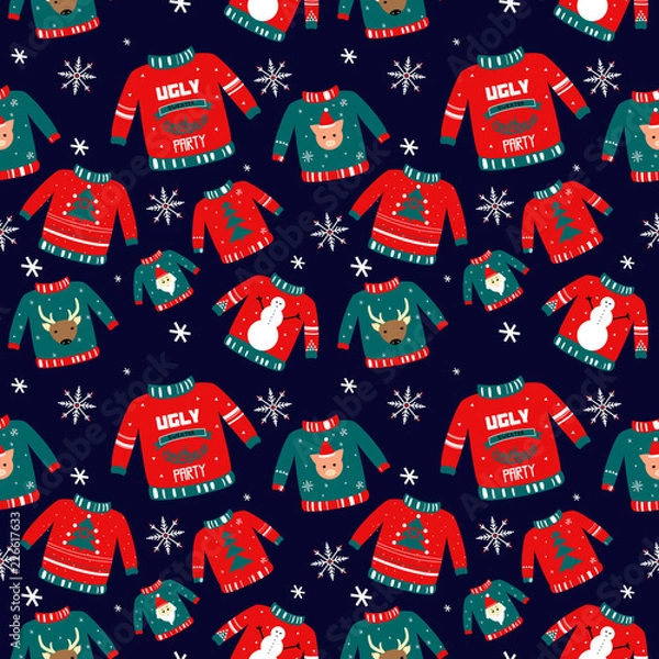 Fototapeta Seamless pattern with ugly christmas sweater