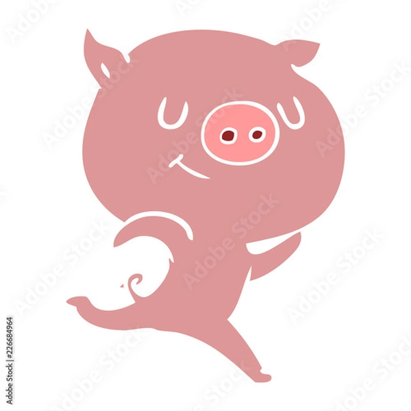 Fototapeta happy flat color style cartoon pig running