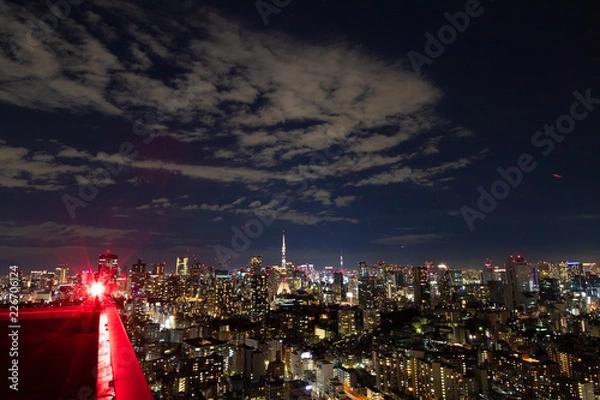 Obraz 東京の俯瞰夜景、夜景、航空障害灯、都会、TOKYO、night