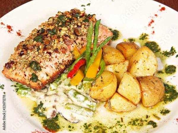 Fototapeta Hazelnut Herb Crusted Salmon