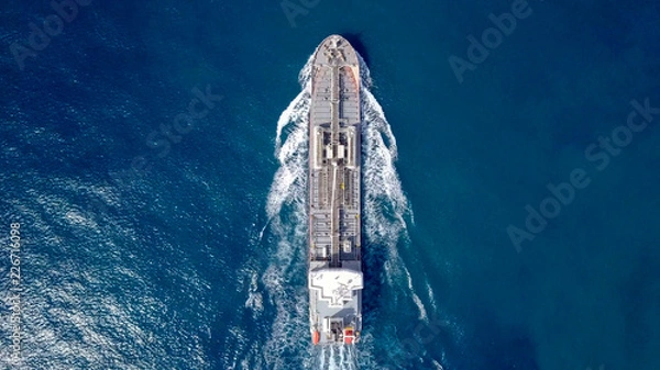 Obraz Large crude oil tanker roaring across The Mediterranean sea - Aerial image