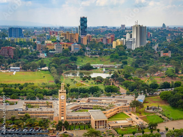 Obraz Nairobi city skyline, cityscape of Nairobi in Kenya in East Africa. Capital city in Africa with architecture and skyscrapers 