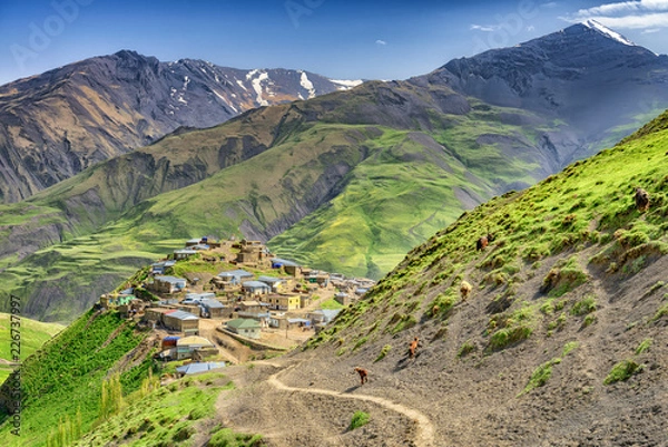 Obraz Beautiful mountains and hills in the north of Azerbaijan near Quba in the village Khinaluq