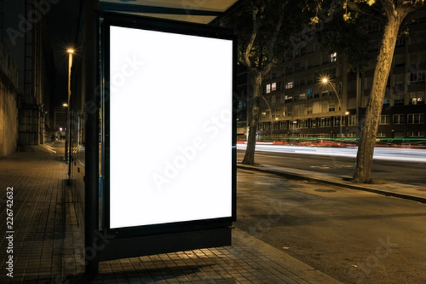 Fototapeta Light box advertising display with white blank space at bus stop. Mock-up design concept. 