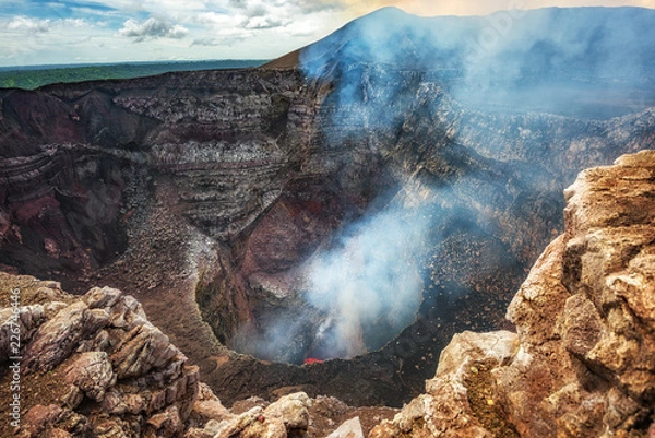 Obraz Masaya Volcano National Park in Nicaragua, wide shot of the active volcano with boiling lava in the bottom