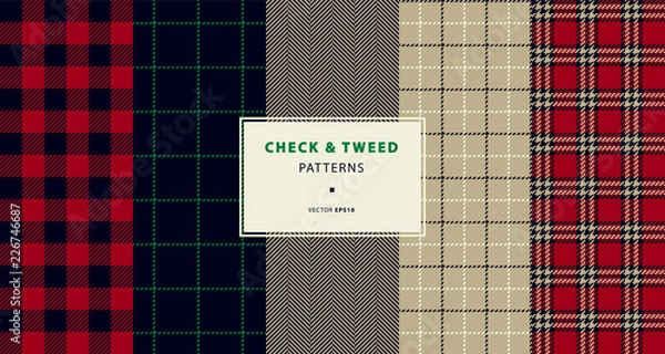 Fototapeta Zestaw wzorów bezproblemowych i tweedowych