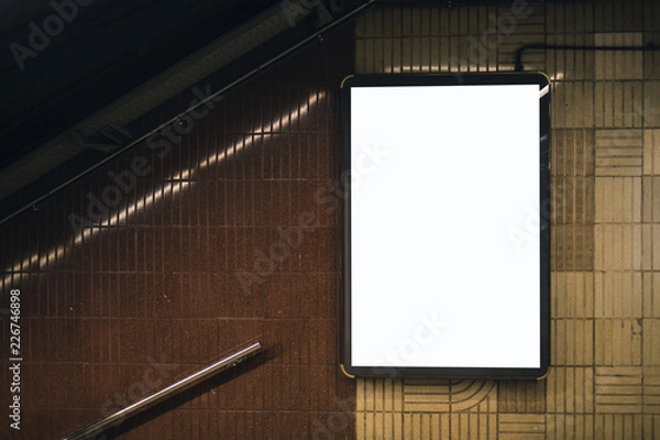Fototapeta Underground light box display with blank space for advertisement. Mock-up design. Horizontal