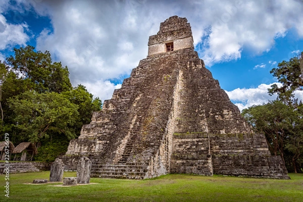 Obraz Tikal national park near Flores in Guatemala, jaguar temple is the famous pyramid in Tikal