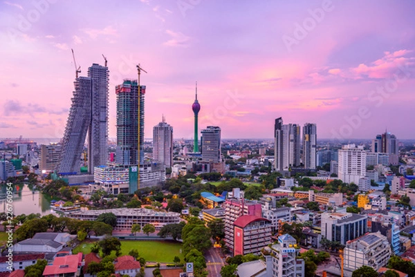 Obraz Colombo Sri Lanka skyline cityscape photo. Sunset in Colombo with views over the biggest city in Sri Lanka island. Urban views of buildings and the Laccadive Sea  